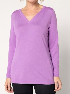 New purple Denim & Co. Essentials Favorite Jersey V-Neck Top / Large